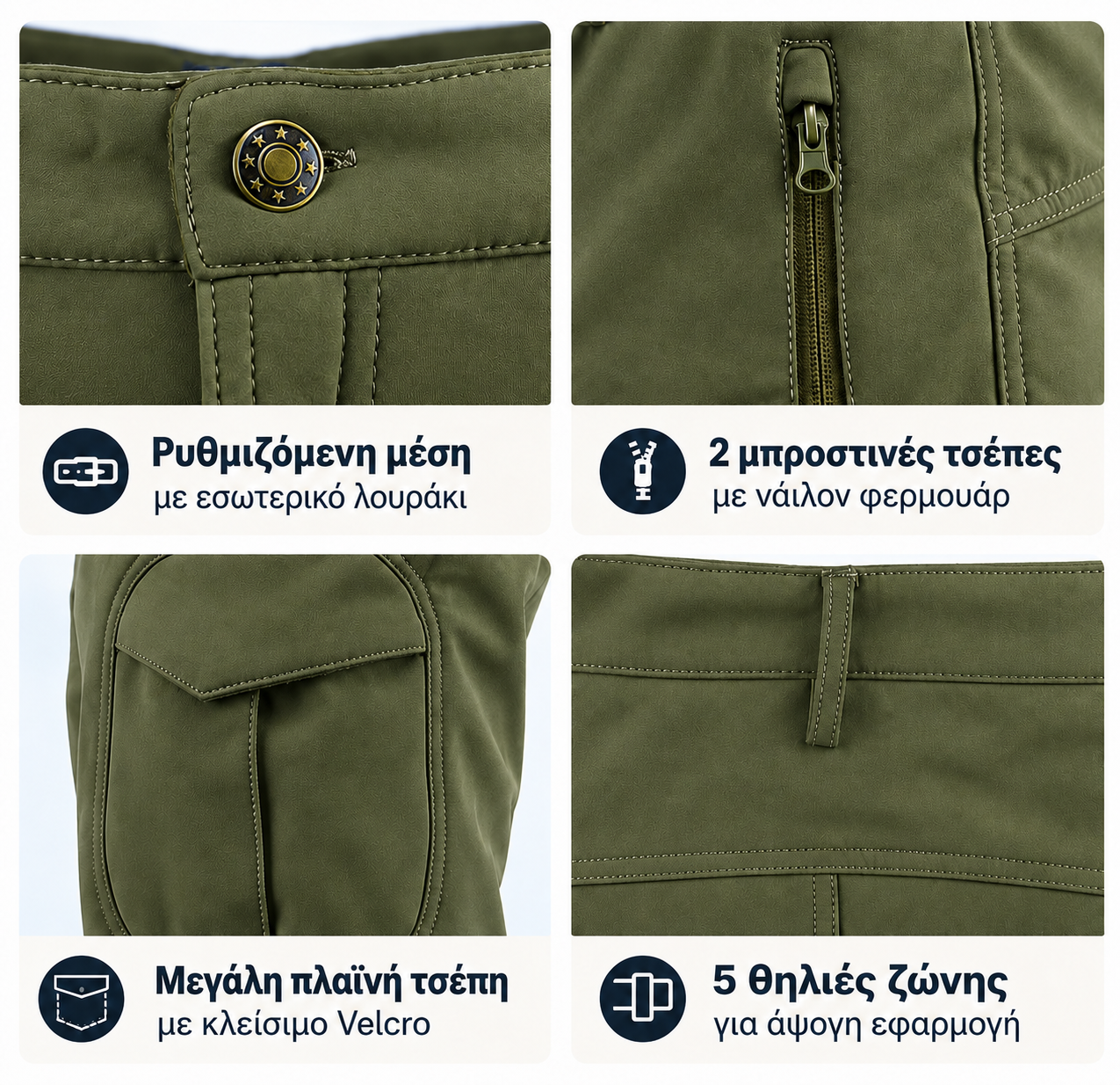 WATERPROOF SOFTSHELL MILITARY ARMY PANTS WITH FLEECE LINER (KHAKI) - Image 5