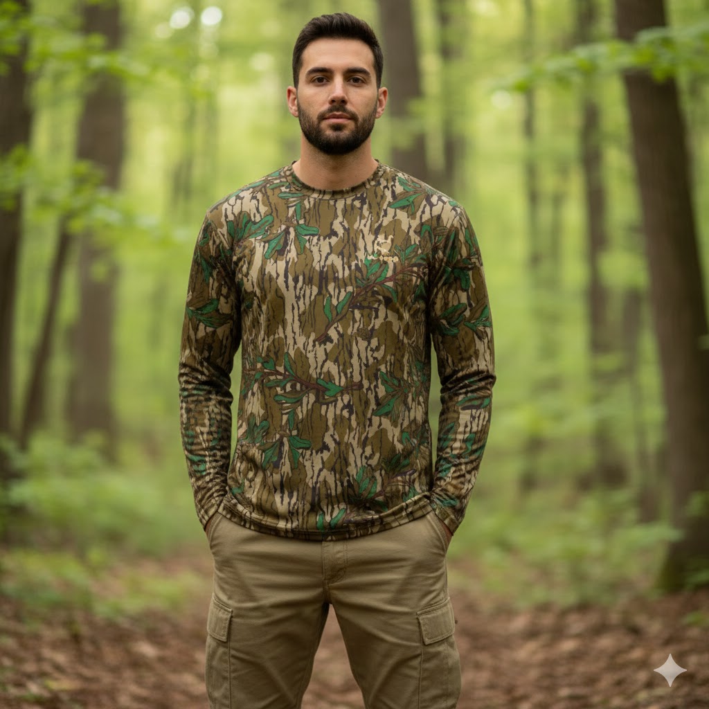 Ol’ Tom Camo Performance Crew Long Sleeve Greenleaf – UPF 50+ Drytec Κυνηγετική Μπλούζα - Image 4