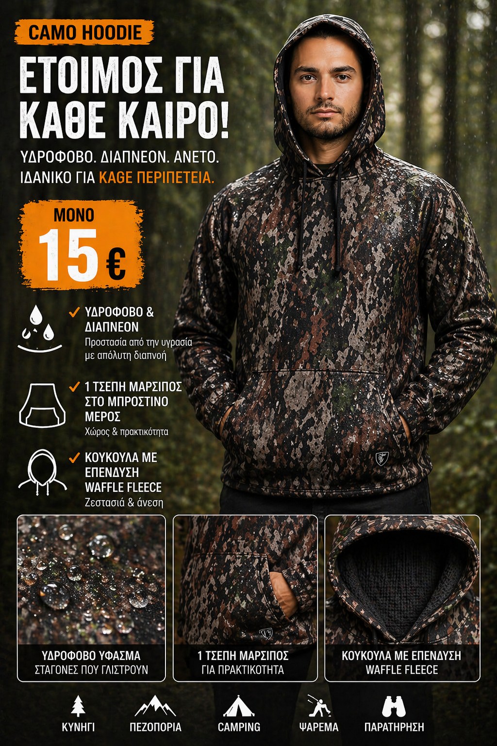 LA GARROCHA A-TACS CAMO Softshell Tactical Anorak με Waffle Fleece Επένδυση