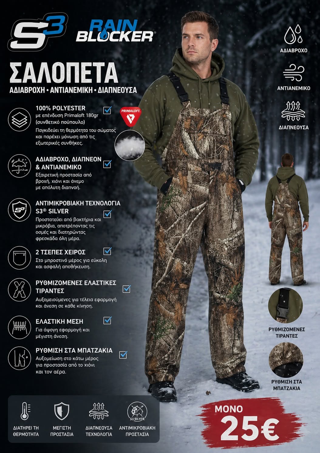 SHIELD SERIES DRENCHER Κυνηγετική Σαλοπέτα Primaloft Realtree Edge – Αδιάβροχη & Αντιανεμική
